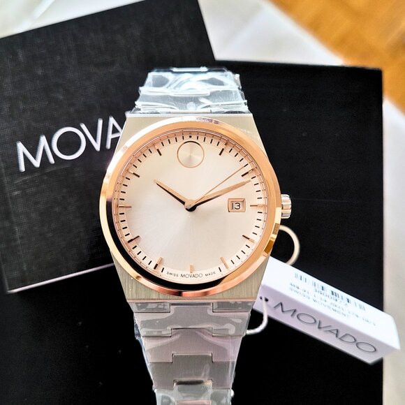 Movado Men's Bold Quest Sunray Rose Gold White Dial Swiss Watch - Picture 1 of 7